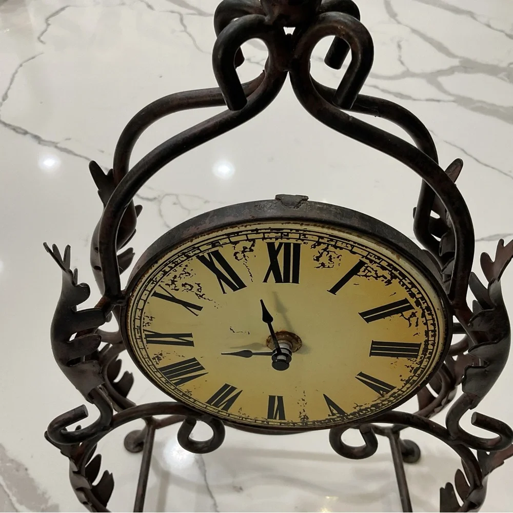 Vintage Black Iron Mantle Clock